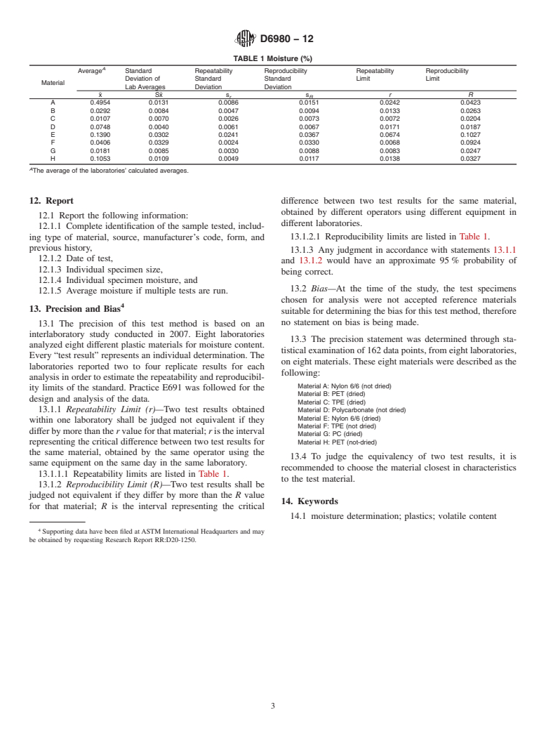 ASTM D6980-12 - Standard Test Method for Determination of Moisture in Plastics by Loss in Weight