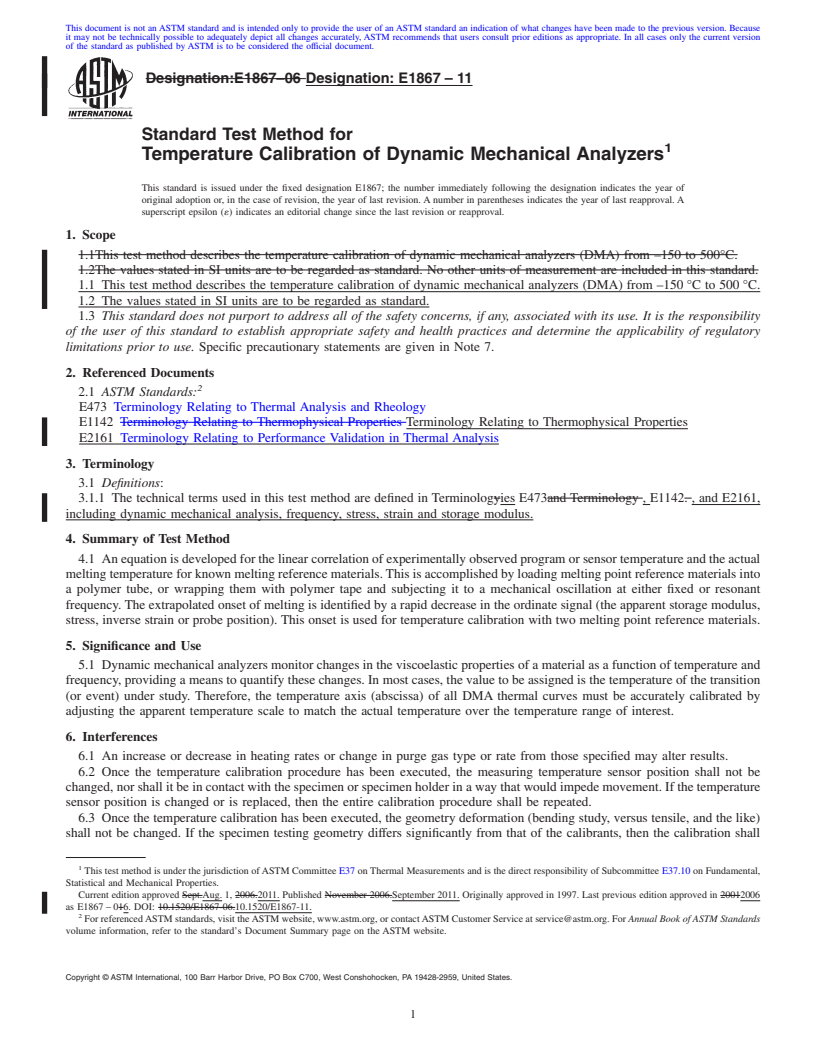 REDLINE ASTM E1867-11 - Standard Test Method for Temperature Calibration of Dynamic Mechanical Analyzers