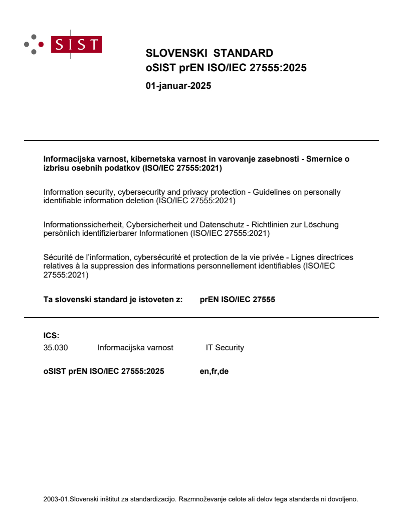 prEN ISO/IEC 27555:2025