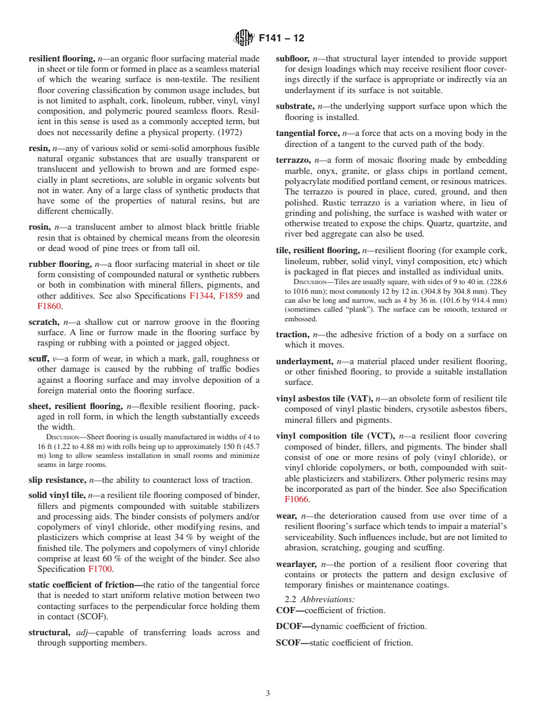 ASTM F141-12 - Standard Terminology Relating to  Resilient Floor Coverings