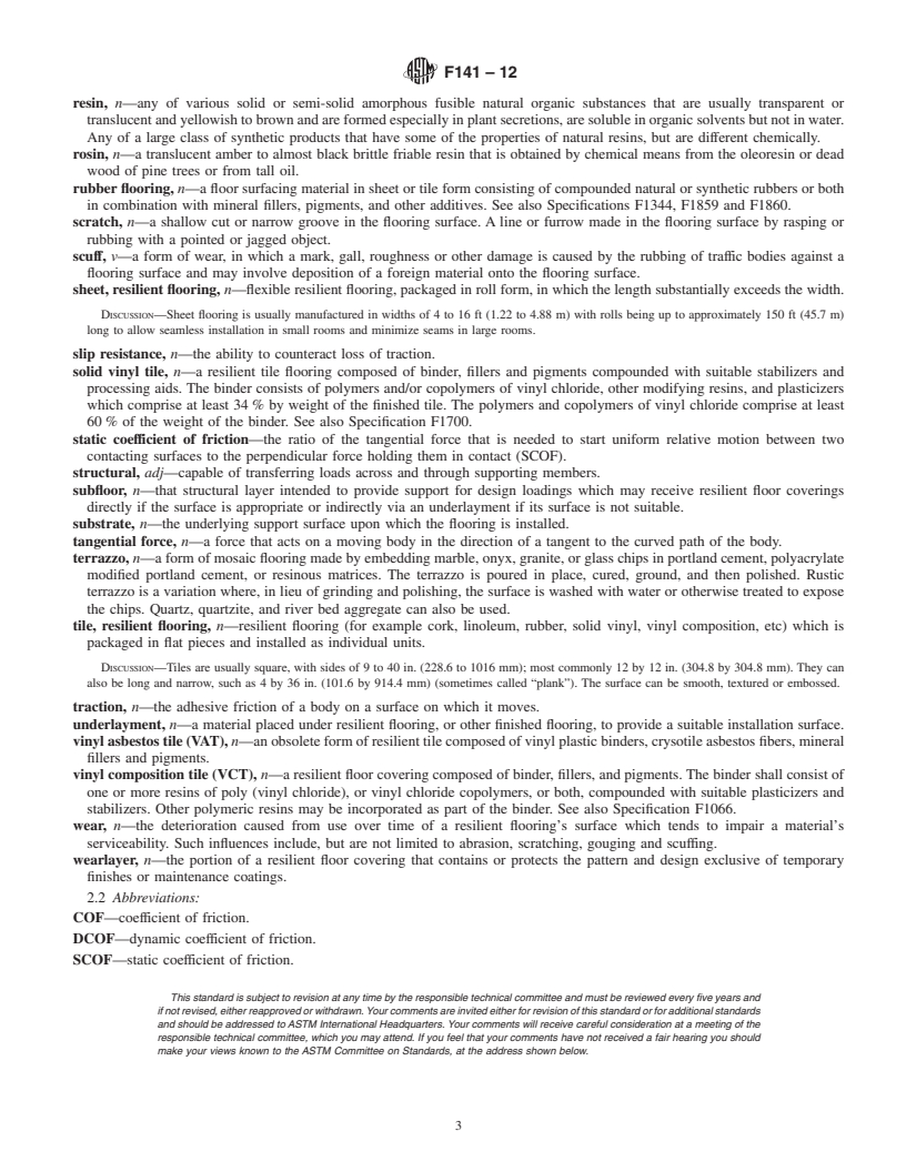 REDLINE ASTM F141-12 - Standard Terminology Relating to  Resilient Floor Coverings