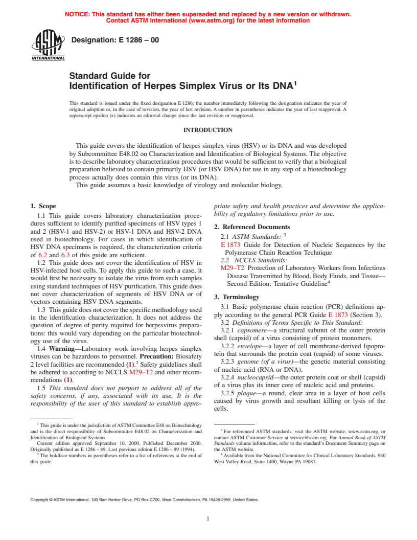 ASTM E1286-00 - Standard Guide for Identification of Herpes Simplex Virus or its DNA