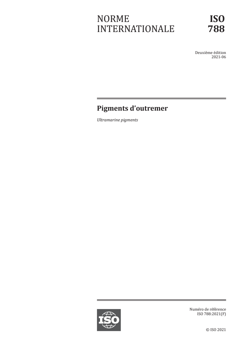 ISO 788:2021 - Pigments d’outremer
Released:11/5/2021