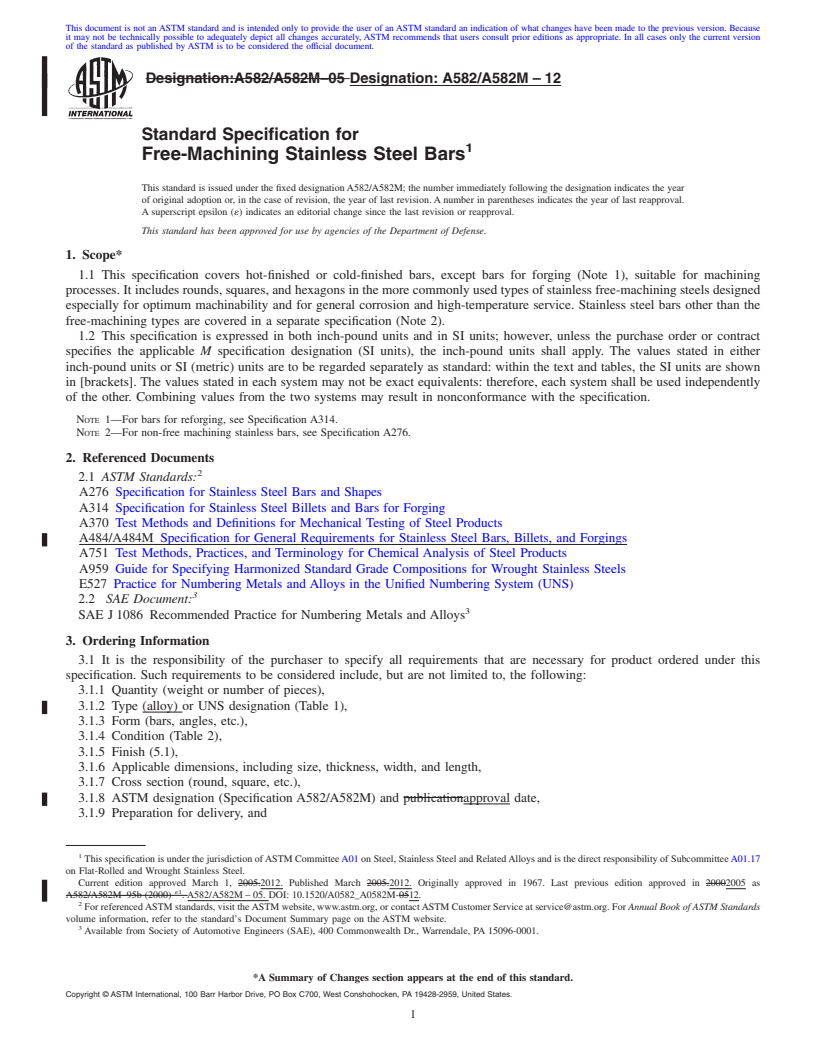 REDLINE ASTM A582/A582M-12 - Standard Specification for  Free-Machining Stainless Steel Bars