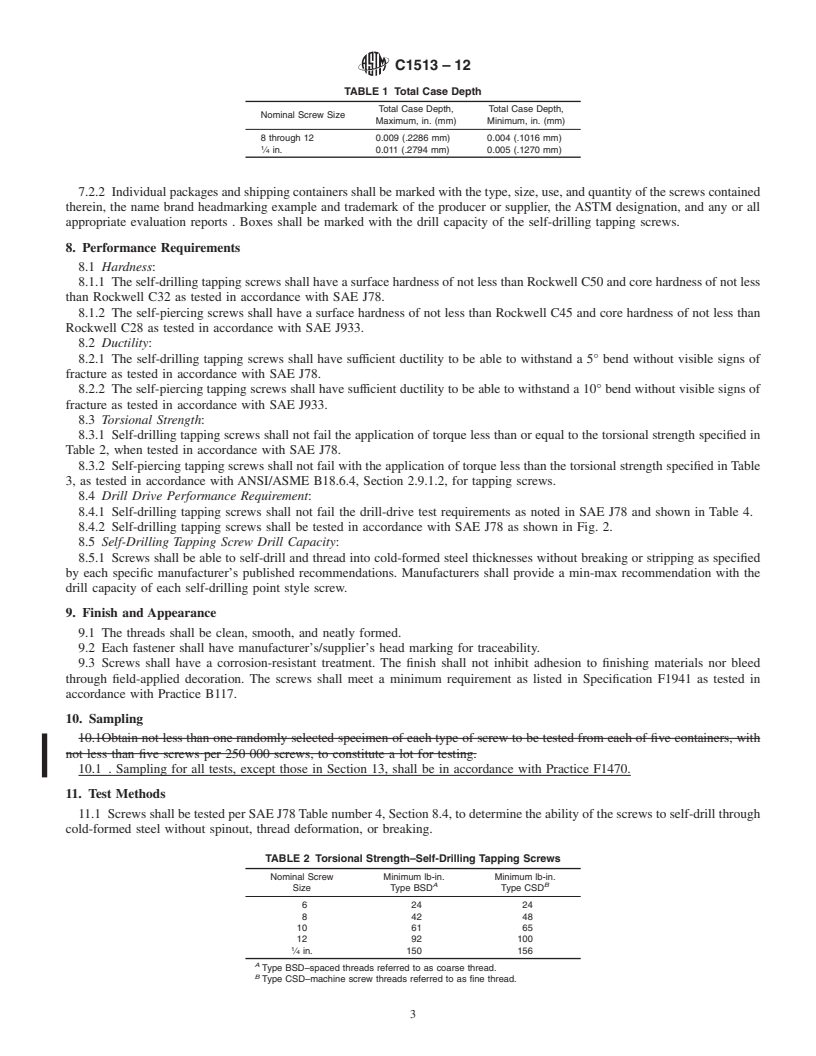 REDLINE ASTM C1513-12 - Standard Specification for Steel Tapping Screws for Cold-Formed Steel Framing Connections