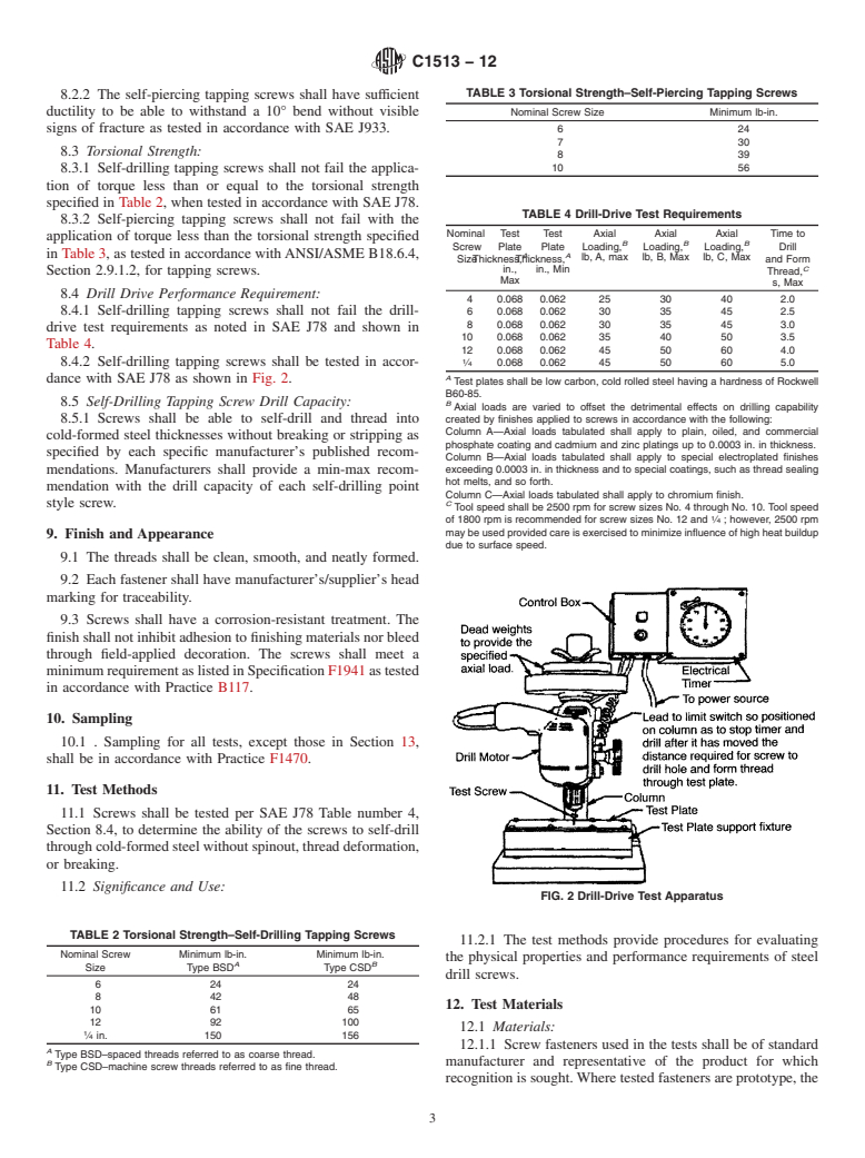 ASTM C1513-12 - Standard Specification for Steel Tapping Screws for Cold-Formed Steel Framing Connections