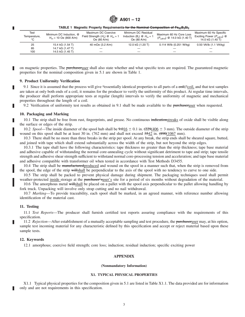 REDLINE ASTM A901-12 - Standard Specification for Amorphous Magnetic Core Alloys, Semi-Processed Types