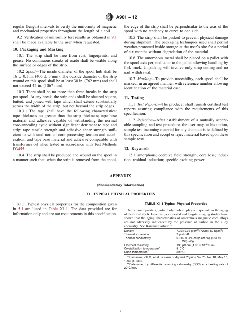 ASTM A901-12 - Standard Specification for Amorphous Magnetic Core Alloys, Semi-Processed Types