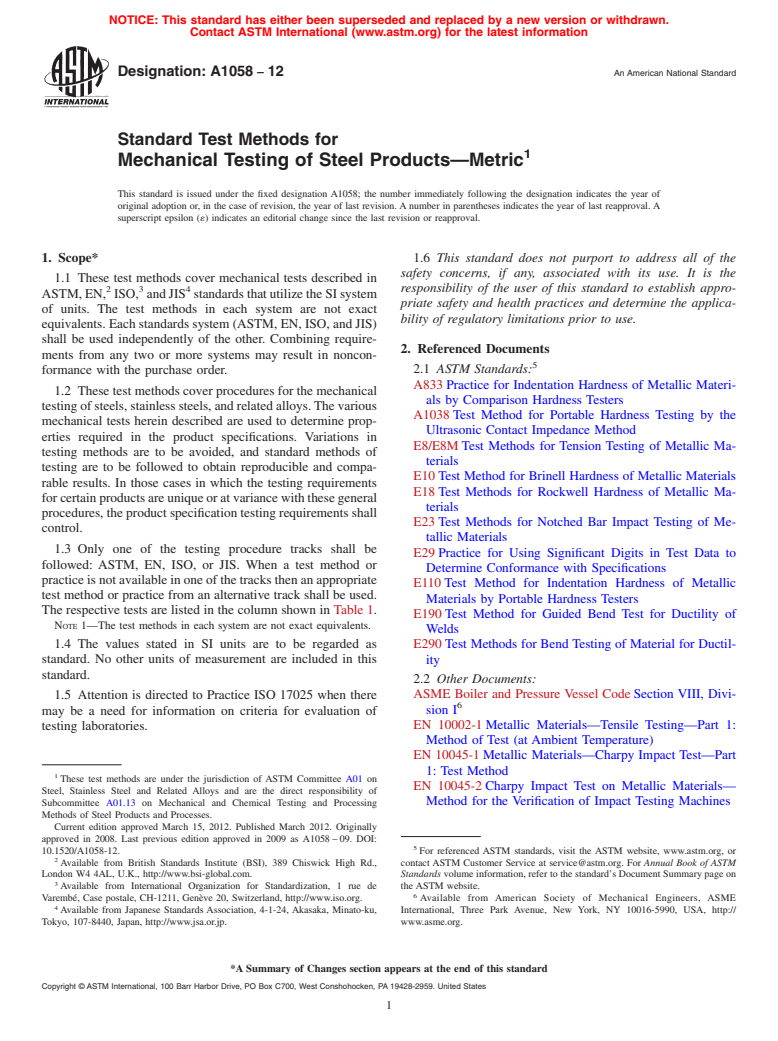 ASTM A1058-12 - Standard Test Methods for Mechanical Testing of Steel Products&mdash;Metric