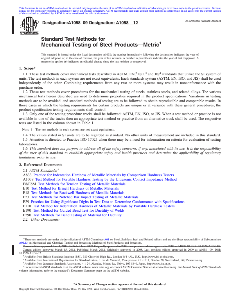 REDLINE ASTM A1058-12 - Standard Test Methods for Mechanical Testing of Steel Products&mdash;Metric