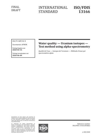 ISO/FDIS 13166 - Water quality -- Uranium isotopes -- Test method using alpha-spectrometry