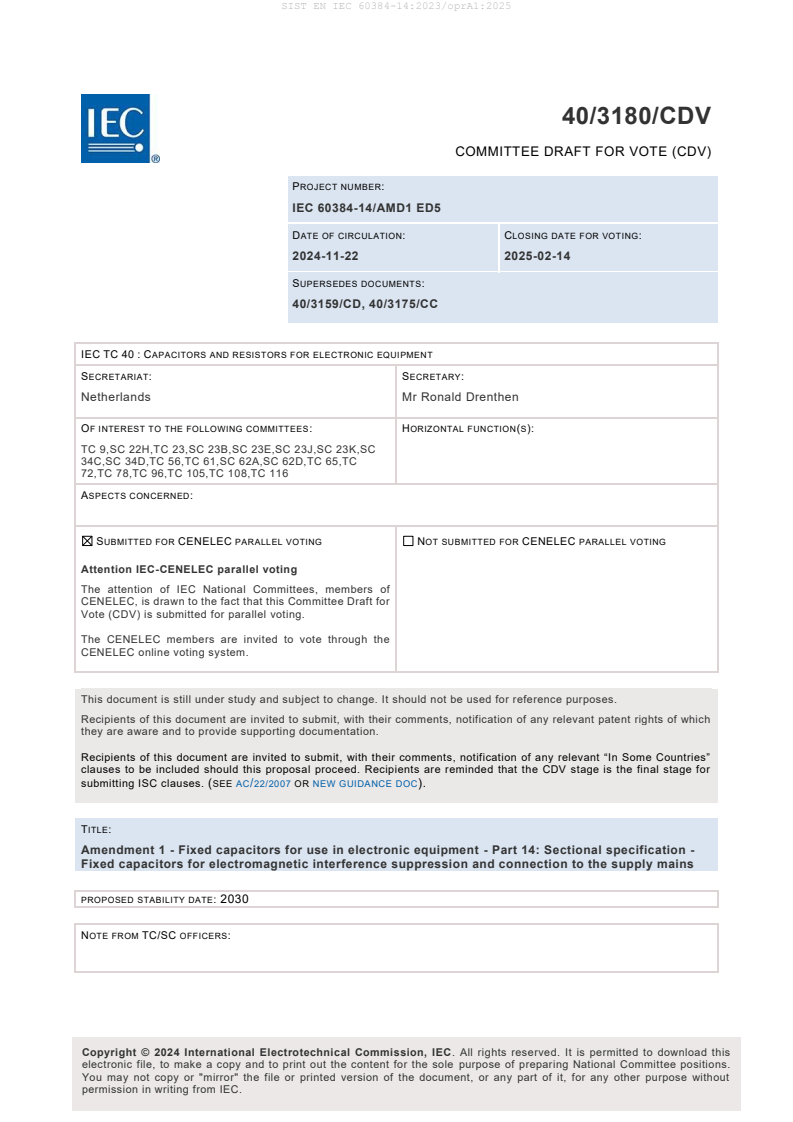 EN IEC 60384-14:2023/oprA1:2025 - BARVE