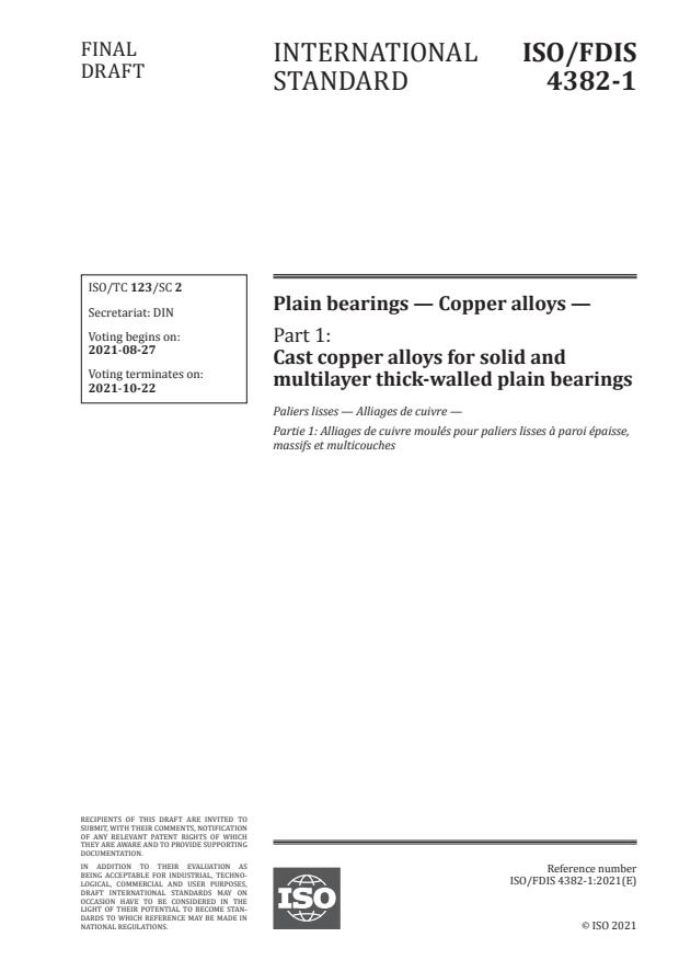 ISO/FDIS 4382-1:Version 21-avg-2021 - Plain bearings -- Copper alloys
