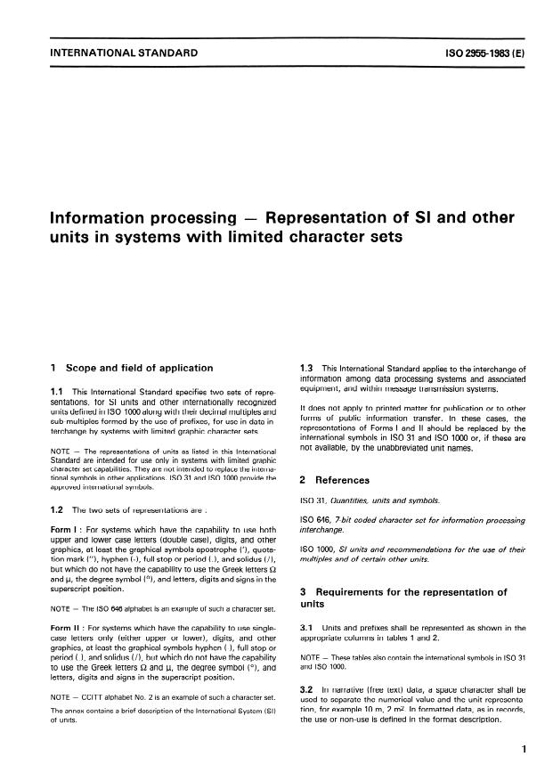 ISO 2955:1983 - Information processing -- Representation of SI and other units in systems with limited character sets