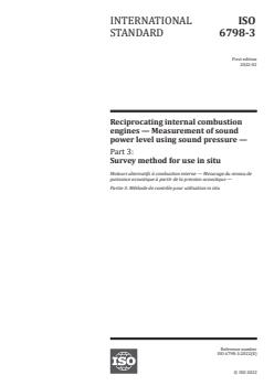 ISO 6798-3:2022 ISO 6798-3:2022 - Reciprocating internal combustion engines — Measurement of sound power level using sound pressure — Part 3: Survey method for use in situ
Released:2/11/2022 - Page 1 preview