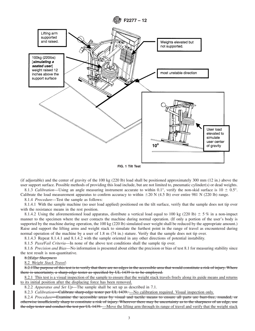 REDLINE ASTM F2277-12 - Standard Test Methods for Evaluating Design and Performance Characteristics of Selectorized Strength Equipment