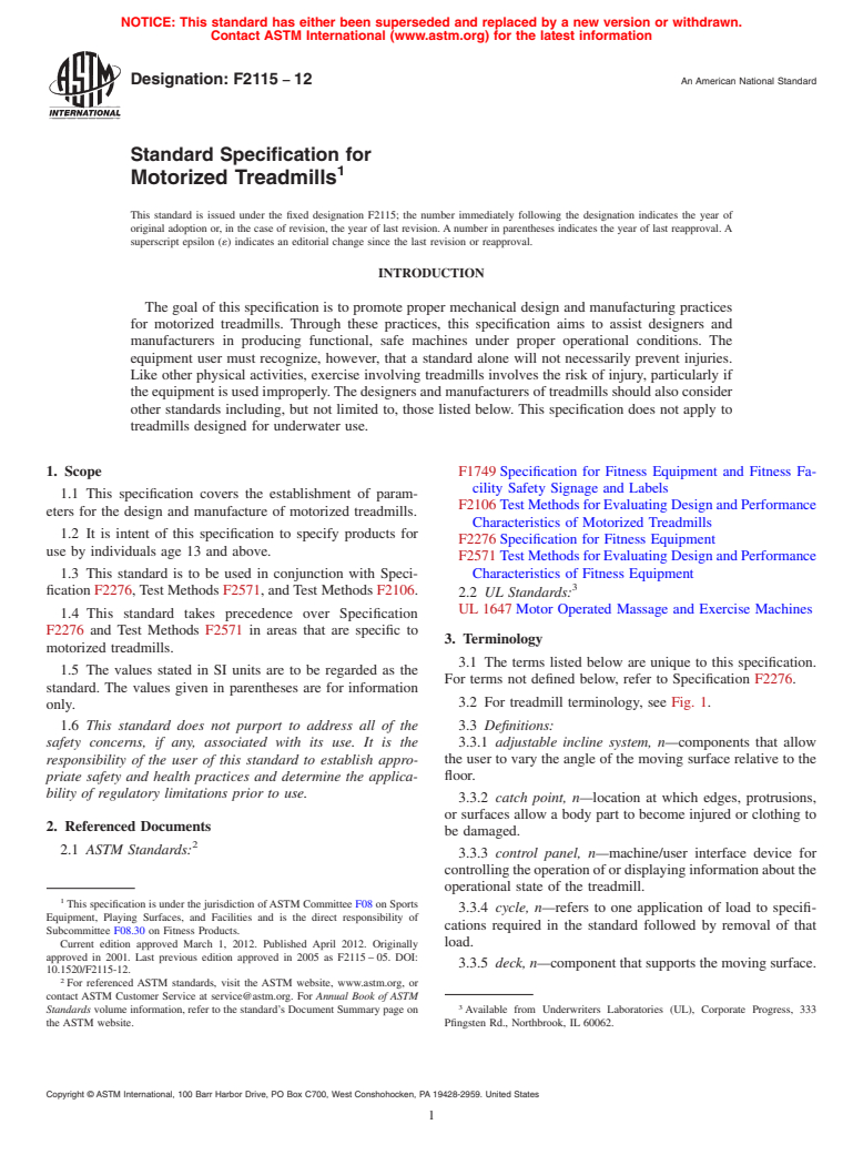 ASTM F2115-12 - Standard Specification for Motorized Treadmills