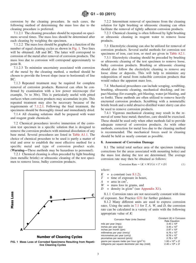 ASTM G1-03(2011) - Standard Practice for Preparing, Cleaning, and Evaluating Corrosion Test Specimens