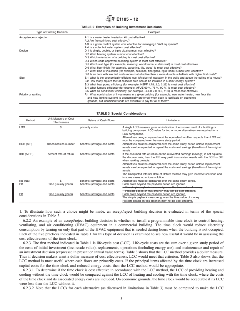 REDLINE ASTM E1185-12 - Standard Guide for  Selecting Economic Methods for Evaluating Investments in Buildings and Building Systems