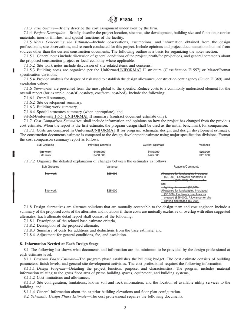 REDLINE ASTM E1804-12 - Standard Practice for  Performing and Reporting Cost Analysis During the Design Phase of a Project