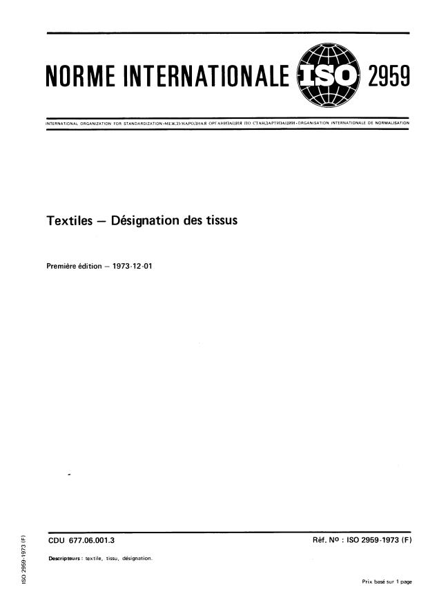 ISO 2959:1973 - Textiles -- Désignation des tissus