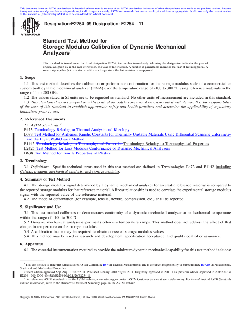 REDLINE ASTM E2254-11 - Standard Test Method for Storage Modulus Calibration of Dynamic Mechanical Analyzers