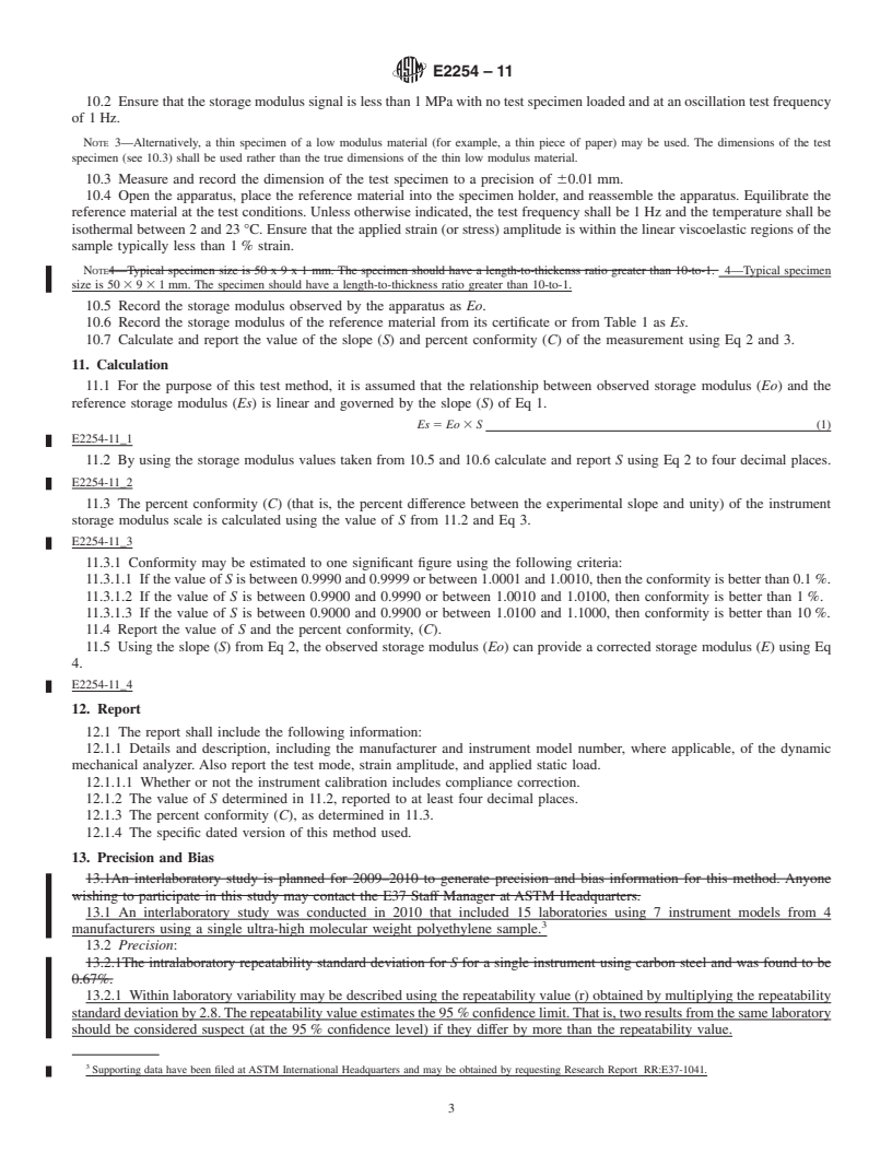 REDLINE ASTM E2254-11 - Standard Test Method for Storage Modulus Calibration of Dynamic Mechanical Analyzers