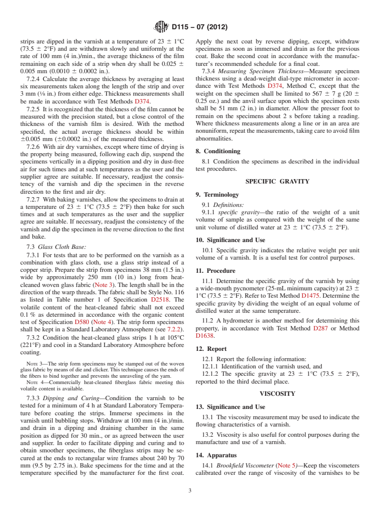 ASTM D115-07(2012) - Standard Test Methods for Testing Solvent Containing Varnishes Used for Electrical Insulation