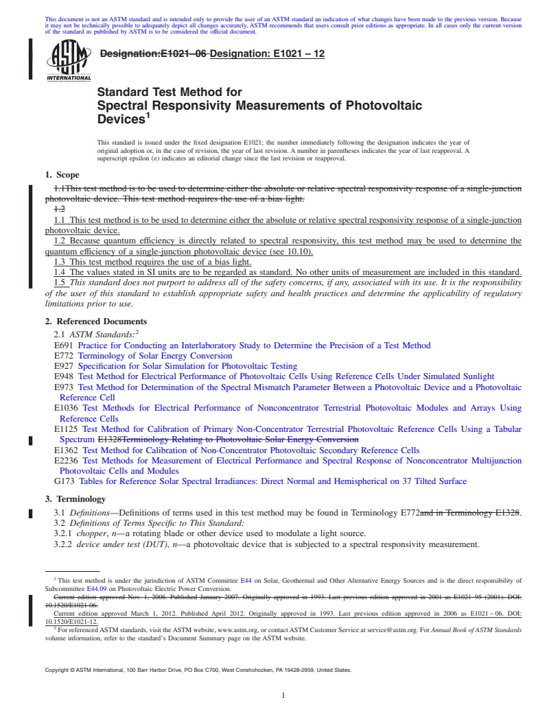 REDLINE ASTM E1021-12 - Standard Test Method for  Spectral Responsivity Measurements of Photovoltaic Devices