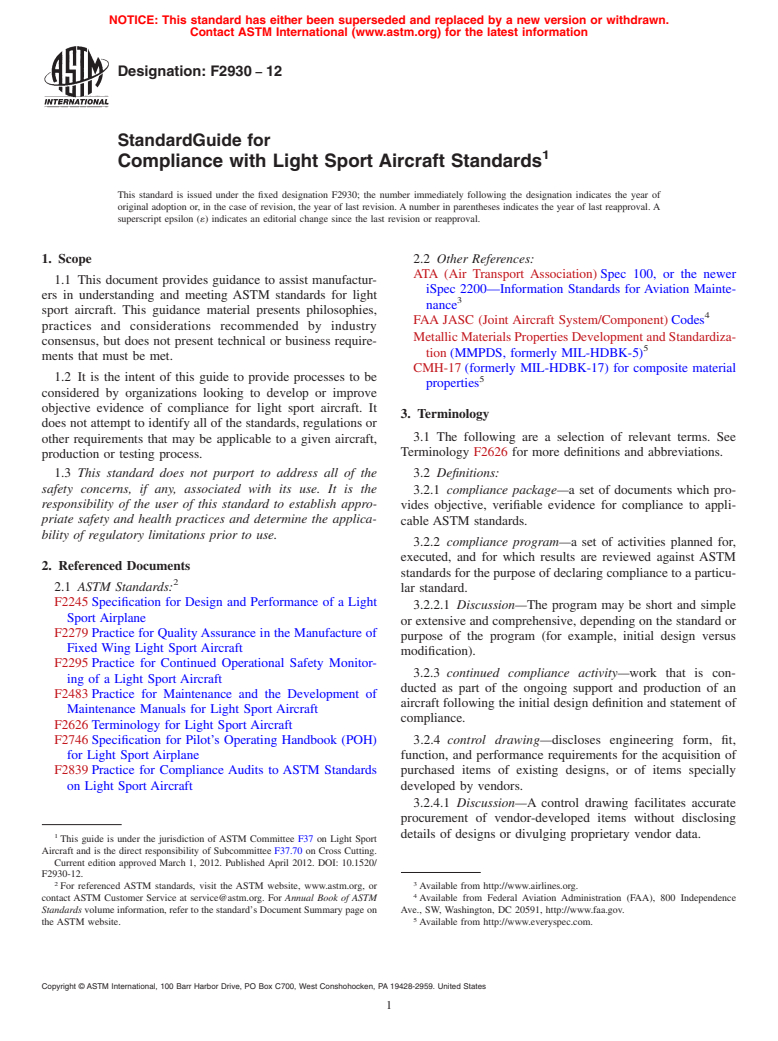 ASTM F2930-12 - Standard Guide for Compliance with Light Sport Aircraft Standards