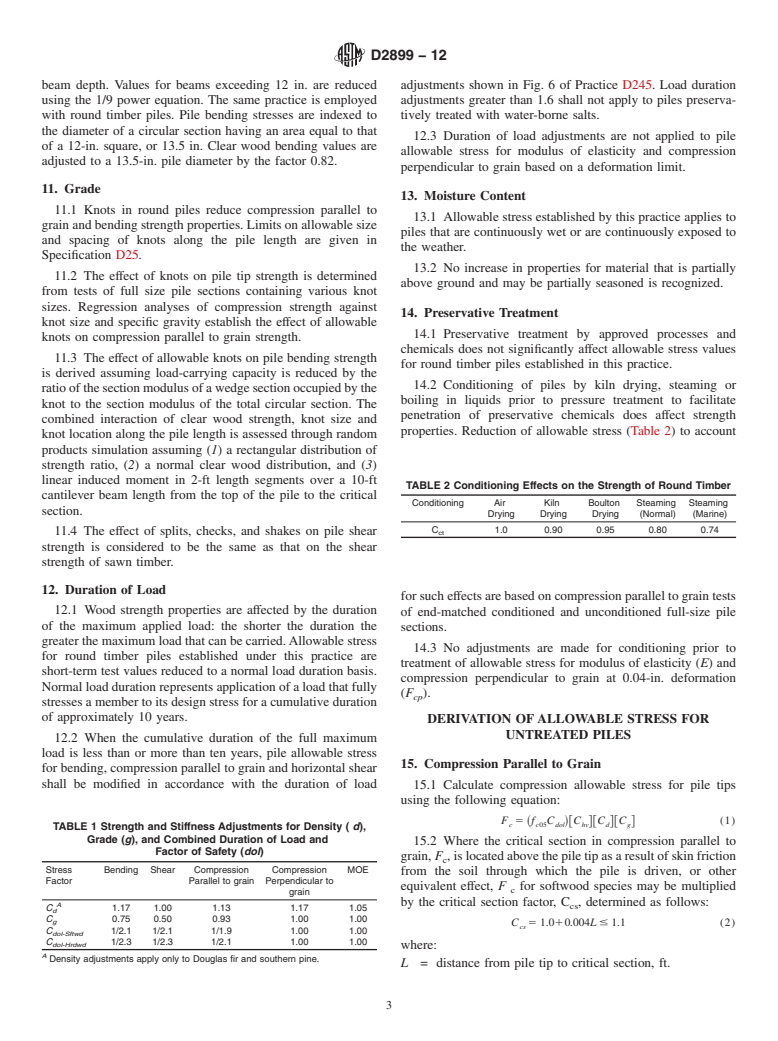 ASTM D2899-12 - Standard Practice for  Establishing Allowable Stresses for Round Timber Piles