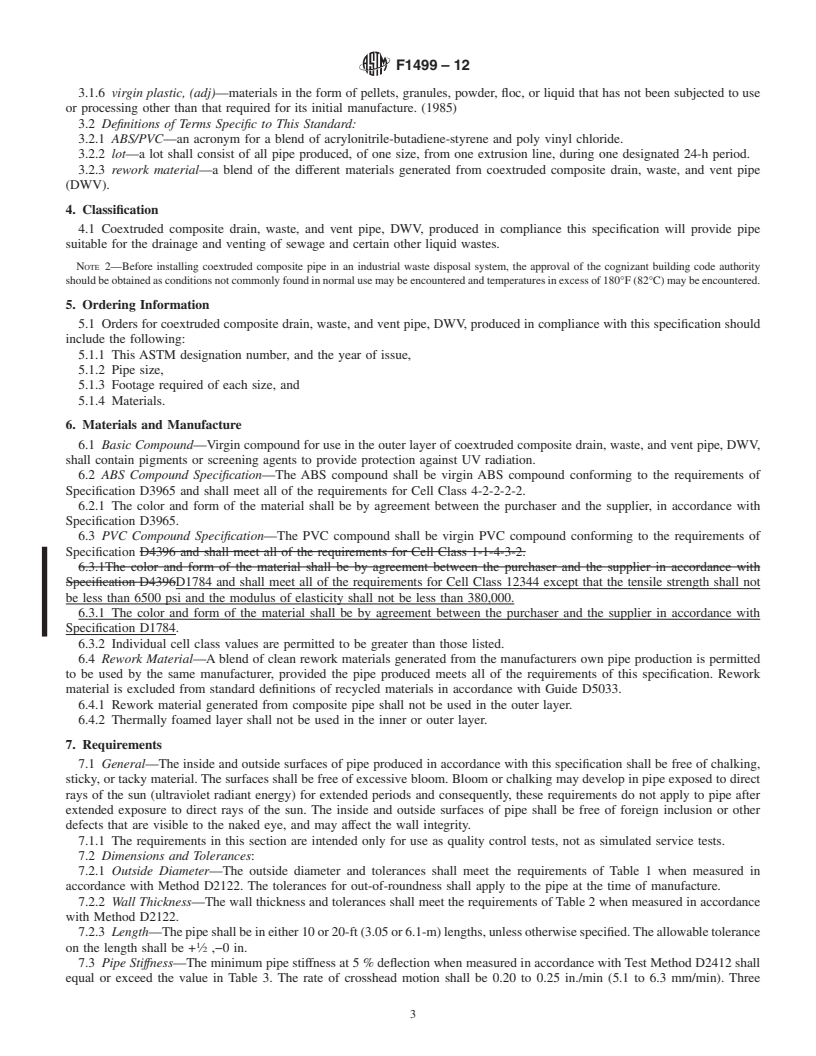 REDLINE ASTM F1499-12 - Standard Specification for Coextruded Composite Drain, Waste, and Vent Pipe (DWV)