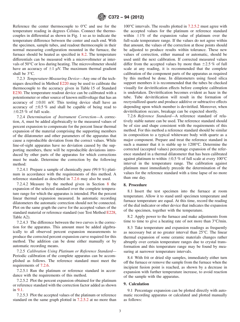 ASTM C372-94(2012) - Standard Test Method for  Linear Thermal Expansion of Porcelain Enamel and Glaze Frits and Fired Ceramic Whiteware Products by the Dilatometer Method