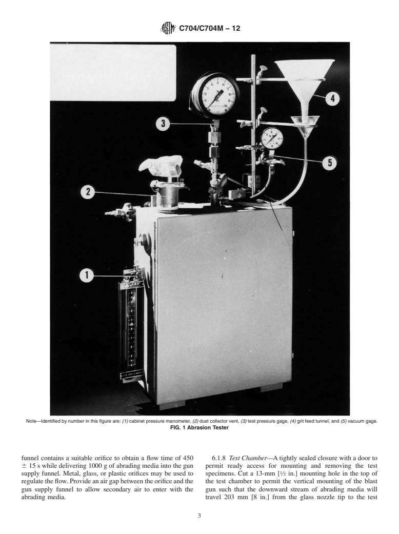 ASTM C704/C704M-12 - Standard Test Method for Abrasion Resistance of Refractory Materials at Room Temperature