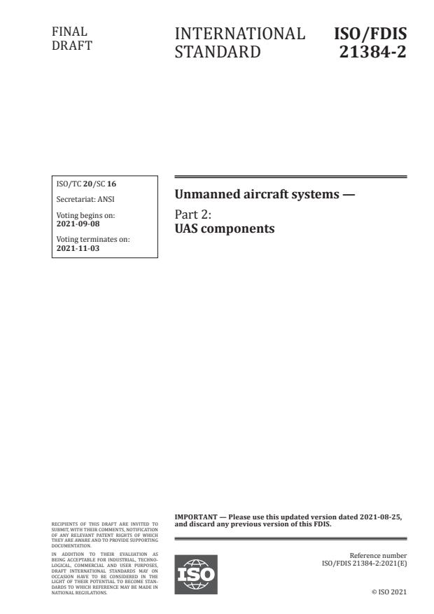 ISO/FDIS 21384-2:Version 04-sep-2021 - Unmanned aircraft systems