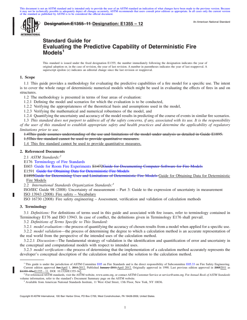 REDLINE ASTM E1355-12 - Standard Guide for Evaluating the Predictive Capability of Deterministic Fire Models