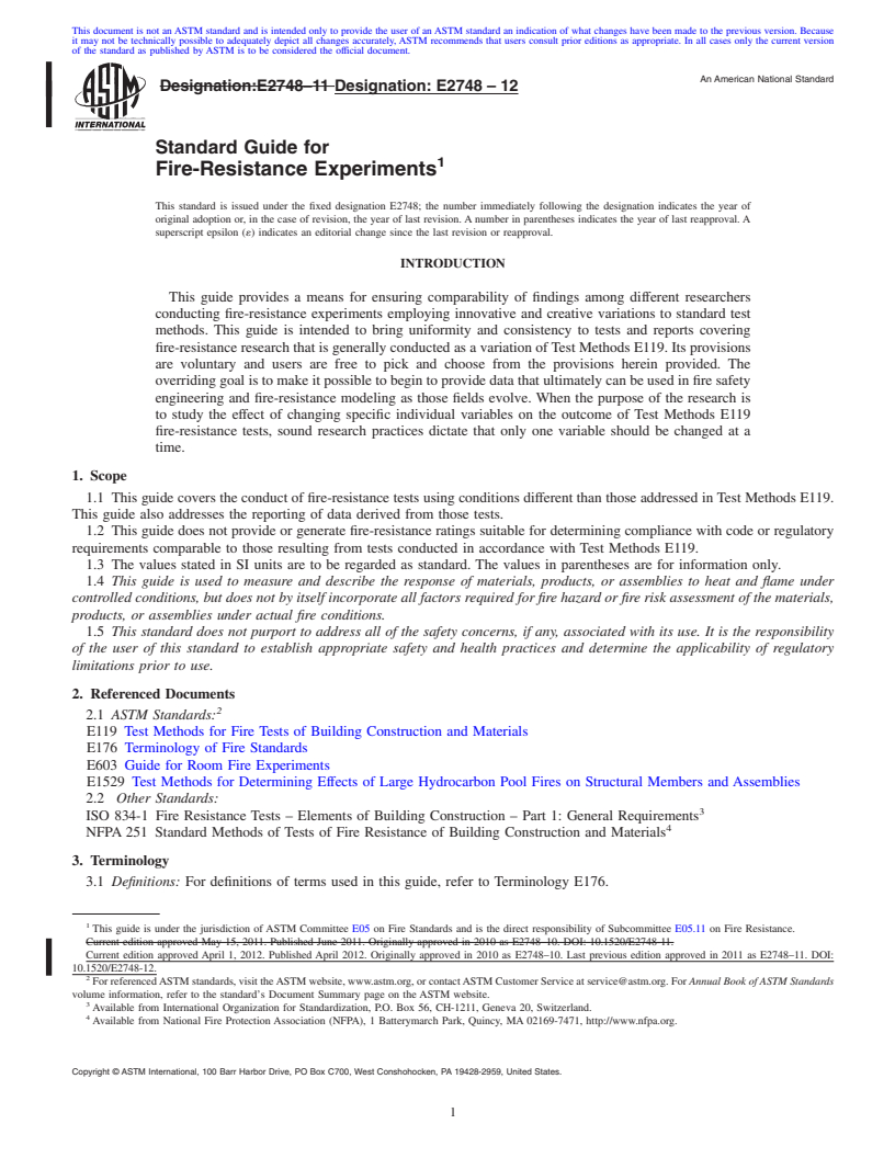 REDLINE ASTM E2748-12 - Standard Guide for Fire-Resistance Experiments