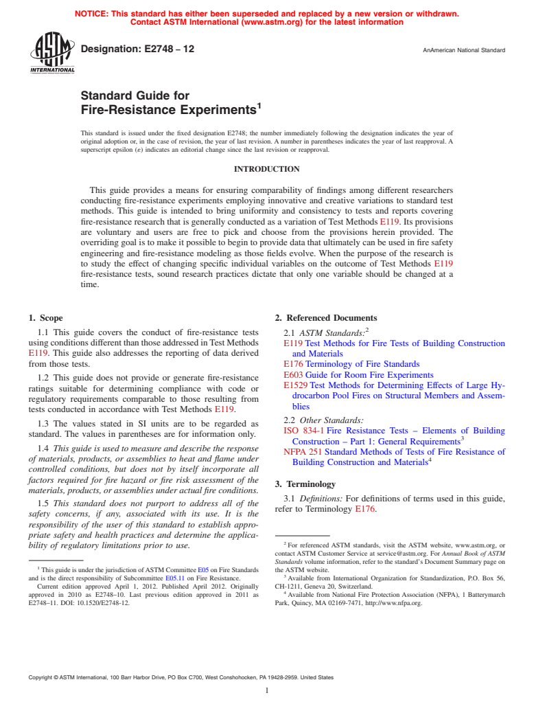 ASTM E2748-12 - Standard Guide for Fire-Resistance Experiments