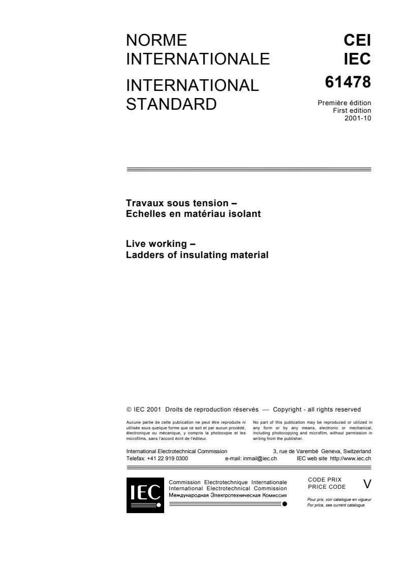IEC 61478:2001 - Live working - Ladders of insulating material