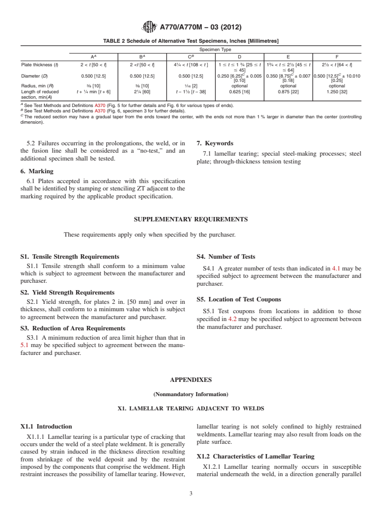 ASTM A770/A770M-03(2012) - Standard Specification for Through-Thickness Tension Testing of Steel Plates for Special Applications