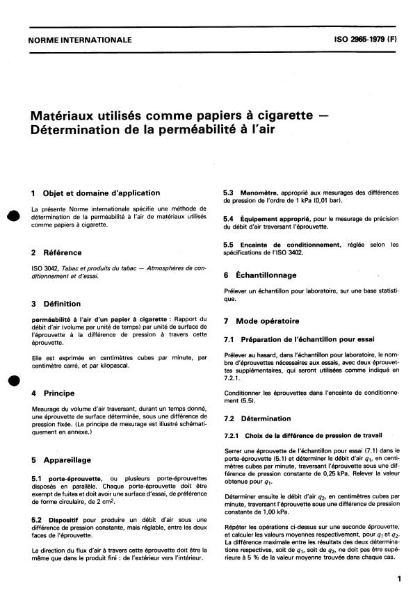 ISO 2965:1979 - Matériaux utilisés comme papiers a cigarette -- Détermination de la perméabilité a l'air
