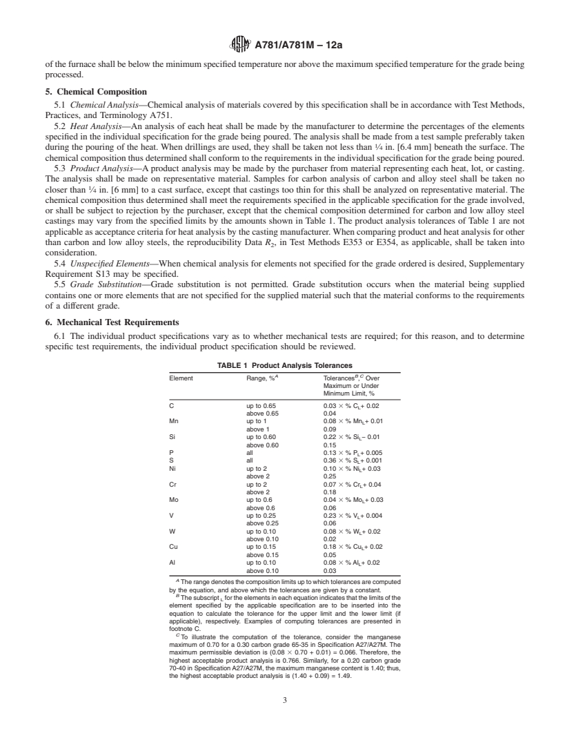 REDLINE ASTM A781/A781M-12a - Standard Specification for  Castings, Steel and Alloy, Common Requirements, for General Industrial Use