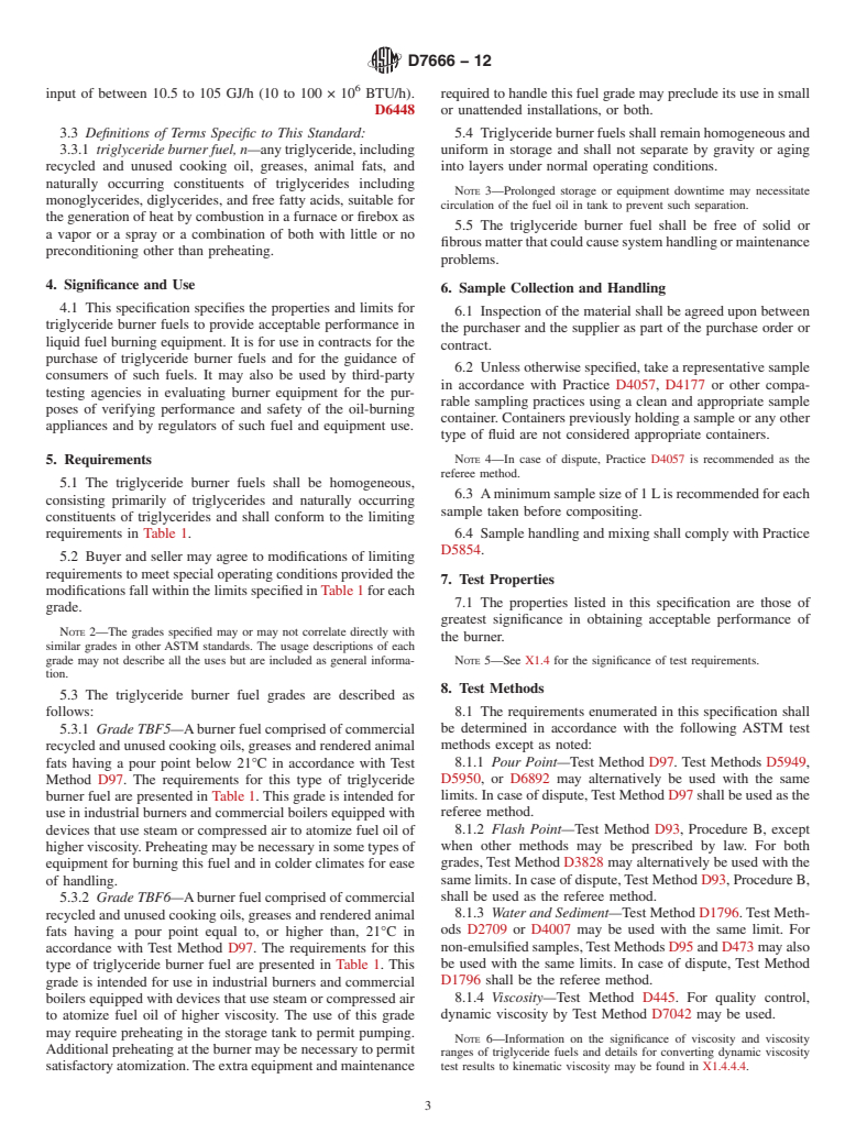 ASTM D7666-12 - Standard Specification for Triglyceride Burner Fuel