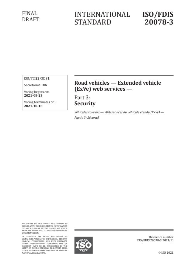 ISO/FDIS 20078-3:Version 21-avg-2021 - Road vehicles -- Extended vehicle (ExVe) web services