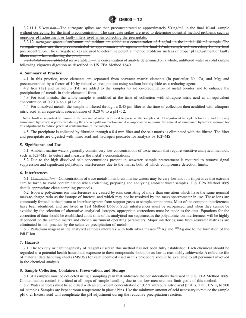 REDLINE ASTM D6800-12 - Standard Practice for Preparation of Water Samples Using Reductive Precipitation Preconcentration Technique for ICP-MS Analysis of Trace Metals