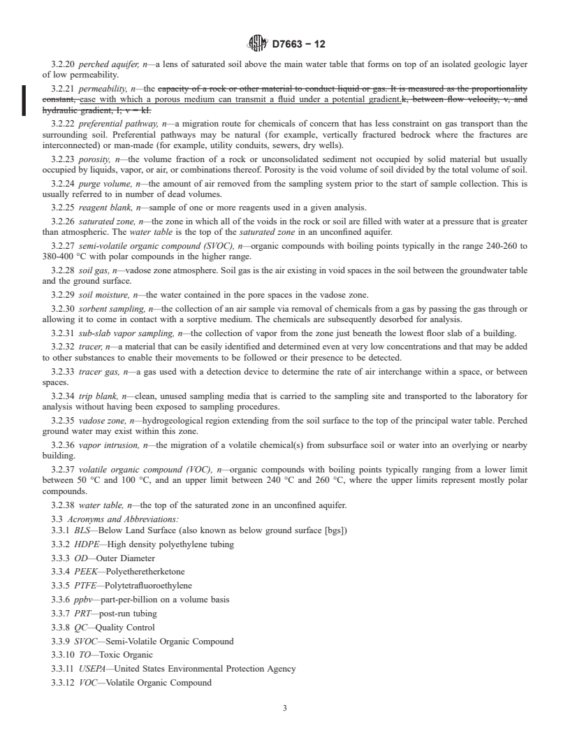 REDLINE ASTM D7663-12 - Standard Practice for Active Soil Gas Sampling in the Vadose Zone for Vapor Intrusion Evaluations