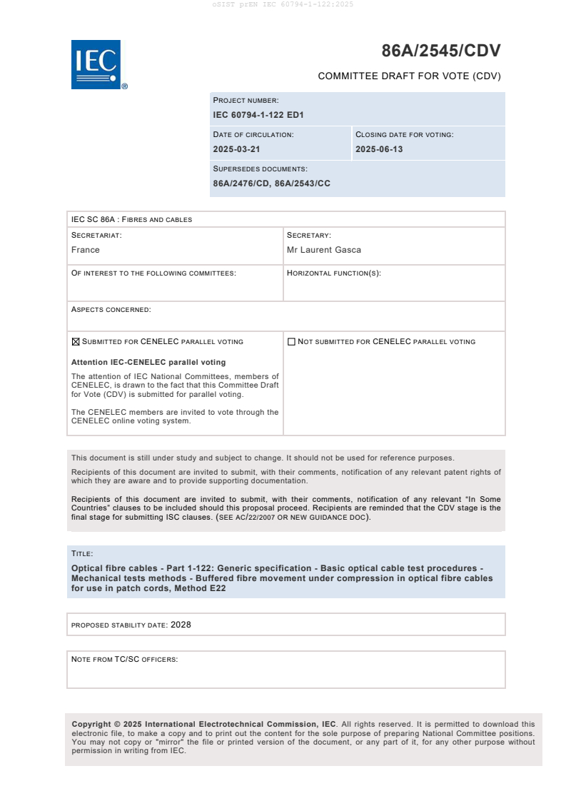 prEN IEC 60794-1-122:2025 - BARVE