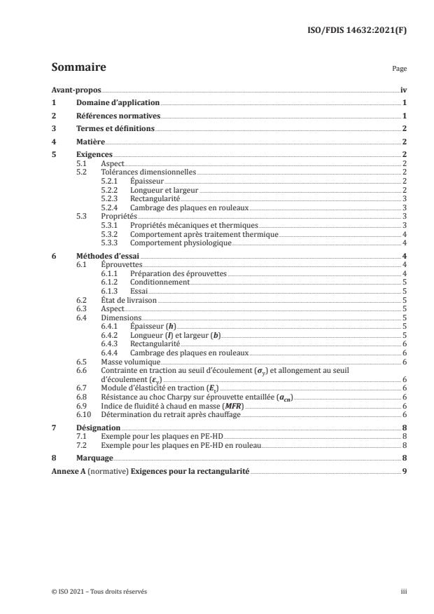 ISO/FDIS 14632:Version 06-mar-2021 - Plaques extrudées en polyéthylene (PE-HD) -- Exigences et méthodes d'essai