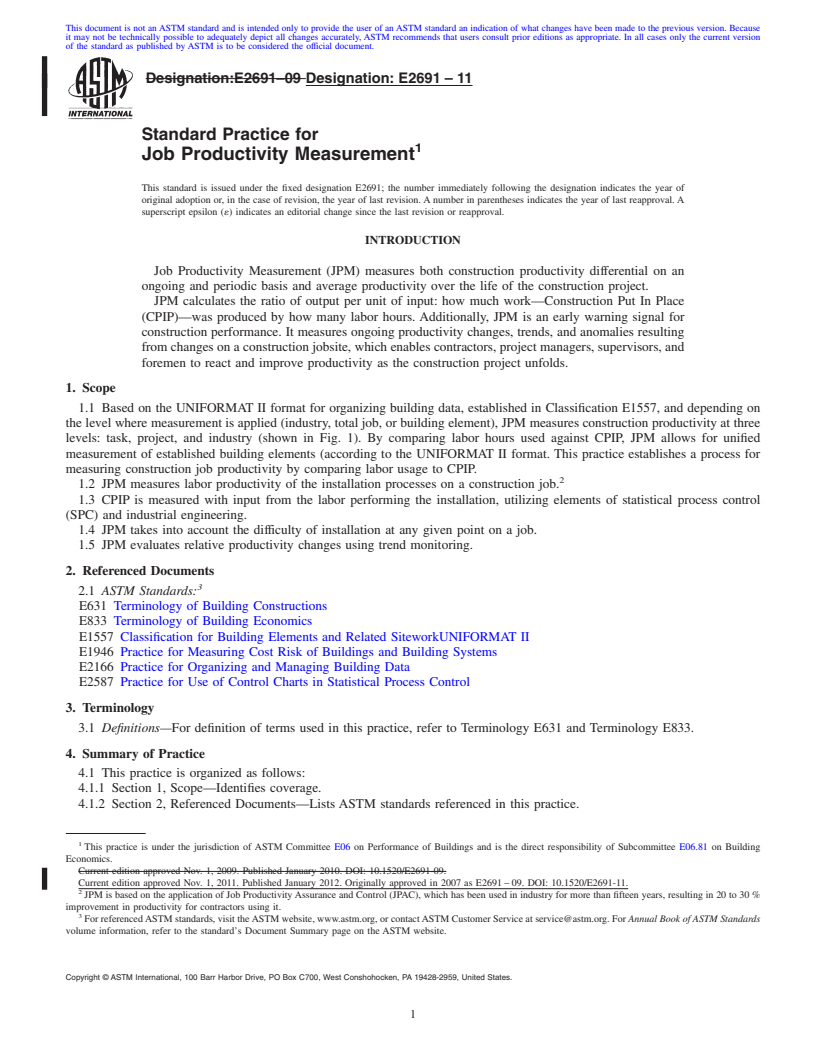 REDLINE ASTM E2691-11 - Standard Practice for Job Productivity Measurement