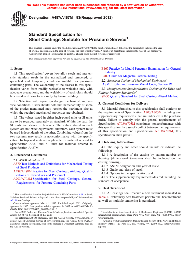 ASTM A487/A487M-93(2012) - Standard Specification For Steel Castings ...